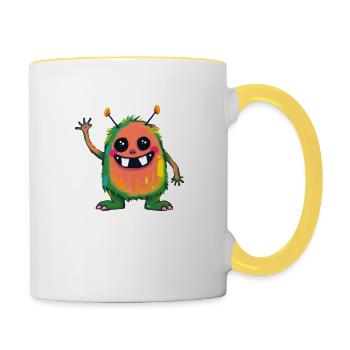 Bunte Monsterkunst - Niedlicher & verspielter Charakter - Tasse zweifarbig - Weiß/Gelb - Rechts