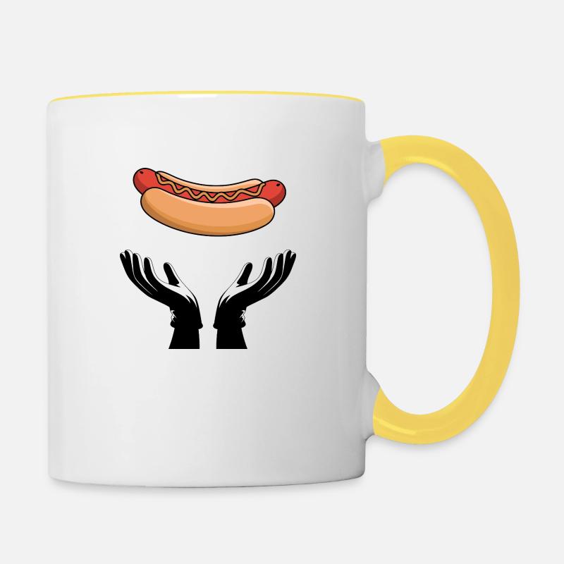 Hands Up for Hot Dogs - Contrasting Mug - white/yellow