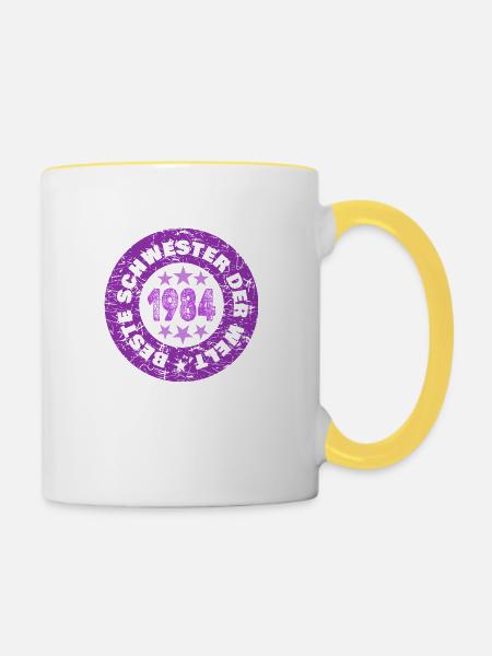 Jahr 1984 - Tasse zweifarbig - Weiß/Gelb