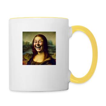 Mona Lisa lacht - Tasse zweifarbig - Weiß/Gelb - Rechts