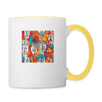 Vibrant Abstract Faces – Contemporary Line Art - Contrasting Mug - white/yellow - Right