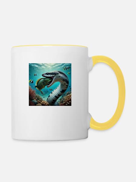 Sea snake eat fish - Mug contrasté - blanc/jaune
