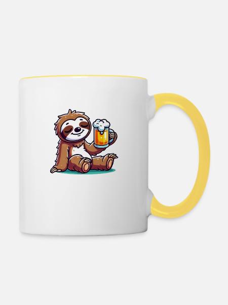 faultier bier comic - Tasse zweifarbig - Weiß/Gelb