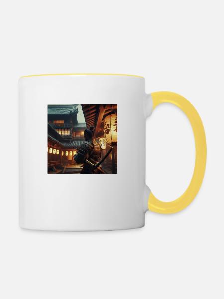Samurai mit Schwert - Tasse zweifarbig - Weiß/Gelb