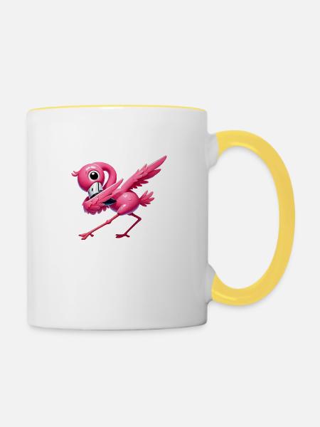 flamingo dabbing - Tasse zweifarbig - Weiß/Gelb