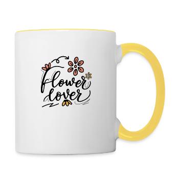 Flower Lover Colorful Floral Design text Art - Contrasting Mug - white/yellow - Right