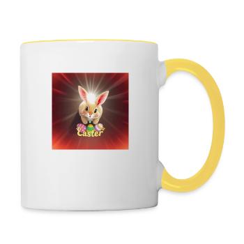 Eierhase & Frühlingsfreude - Tasse zweifarbig - Weiß/Gelb - Rechts