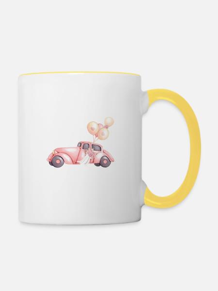 Brautteam - Autohochzeit - Tasse zweifarbig - Weiß/Gelb
