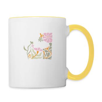 Groovige Retro-Blumen in Rosa und Pastell - Tasse zweifarbig - Weiß/Gelb - Rechts