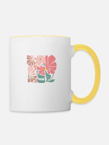 Groovy Retro Pink Blumen - Tasse zweifarbig - Weiß/Gelb