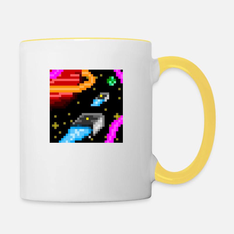 Vaisseaux Pixel - Mug contrasté - blanc/jaune