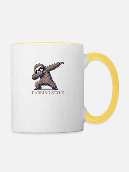 faultier dabbing - Tasse zweifarbig - Weiß/Gelb