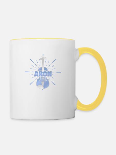 Geschenk für Aron - Tasse zweifarbig - Weiß/Gelb