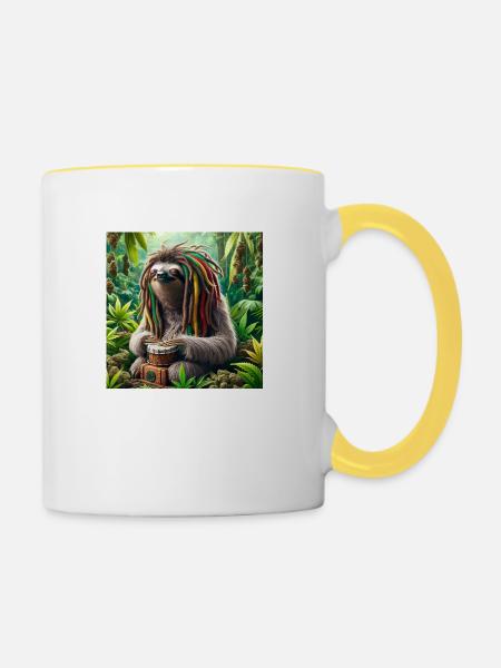 Rastaman Wanderer Faultier - Tasse zweifarbig - Weiß/Gelb