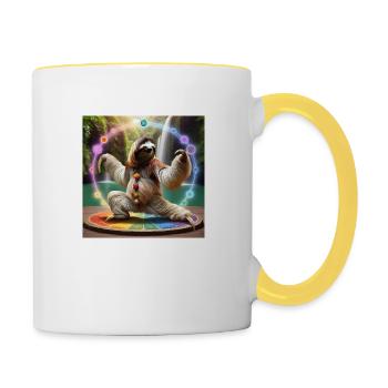 QiGong Faultier - Tasse zweifarbig - Weiß/Gelb - Rechts