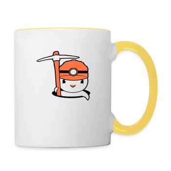 Ente Boden Loch Bergmann Spitzhacke Helm Lampe Süß - Tasse zweifarbig - Weiß/Gelb - Rechts