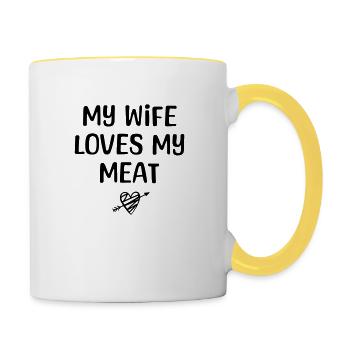 My wife loves my meat. - Contrasting Mug - white/yellow - Right