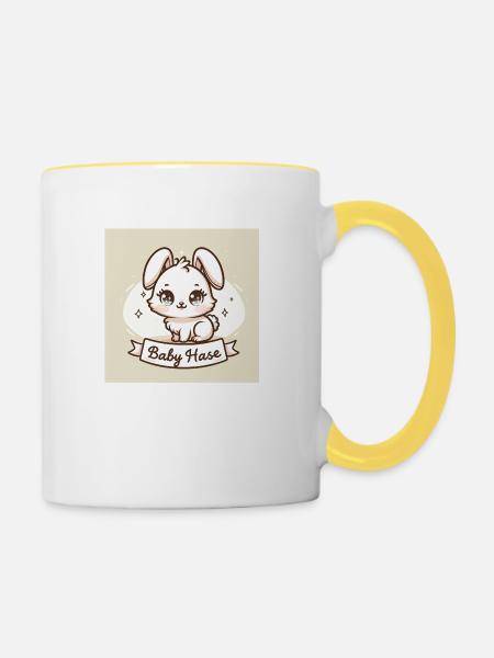 Süßes Häschen Comic - Tasse zweifarbig - Weiß/Gelb