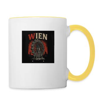 WIEN – Riesenrad & Skyline im Vintage Style - Tasse zweifarbig - Weiß/Gelb - Rechts