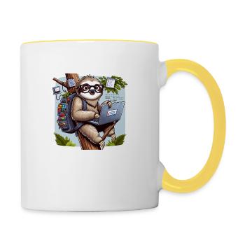 Faultier Wanderer Digitale Nomaden - Tasse zweifarbig - Weiß/Gelb - Rechts