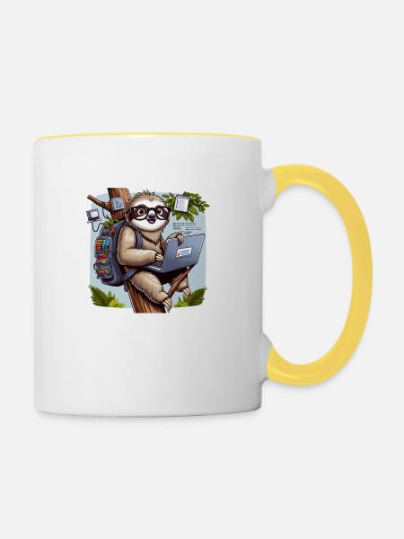 Faultier Wanderer Digitale Nomaden - Tasse zweifarbig - Weiß/Gelb