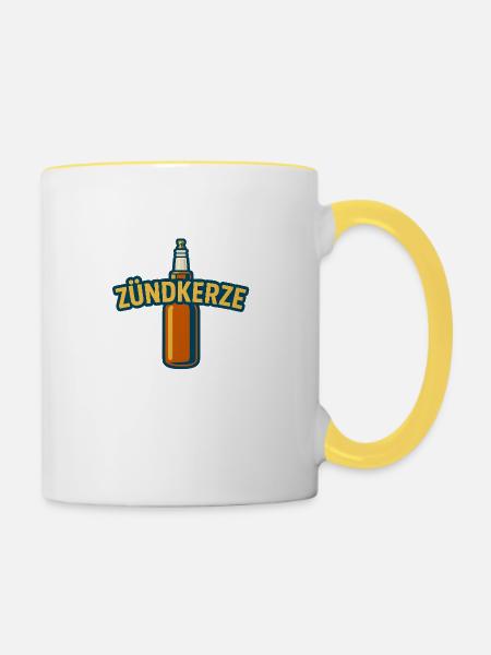 Zündkerze in Bier - Tasse zweifarbig - Weiß/Gelb