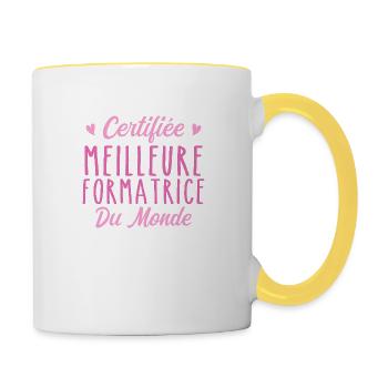 Certifiée meilleure formatrice du monde - Mug contrasté - blanc/jaune - Droite