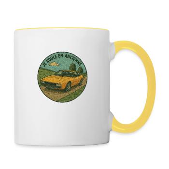 Ich fahre ein altes Auto - Tasse zweifarbig - Weiß/Gelb - Rechts