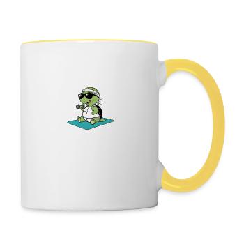 Funny Turtle Gym T-Shirt – Shell Yeah - Tasse zweifarbig - Weiß/Gelb - Rechts