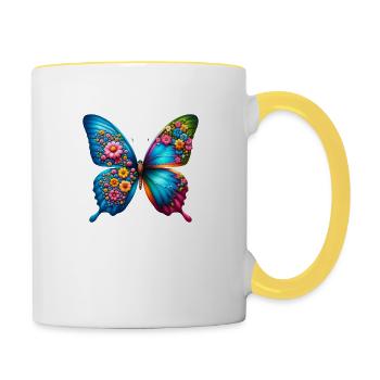 Bunter Schmetterling, von der Natur inspirierte Sommerstimmungen - Tasse zweifarbig - Weiß/Gelb - Rechts