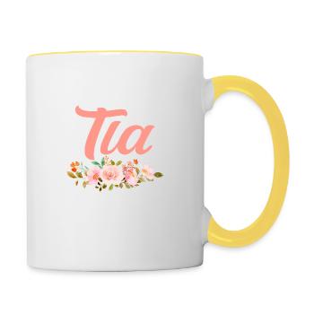 Happiness Is Being A Tia Floral Flower Grandma - Mug contrasté - blanc/jaune - Droite