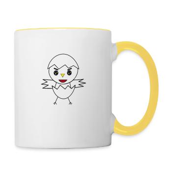 Frisch Geschlüpftes Küken – Niedliches Cartoon - Tasse zweifarbig - Weiß/Gelb - Rechts