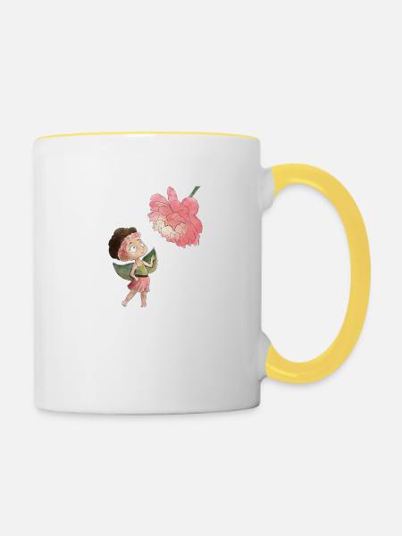 Magical fairy with peony - Contrasting Mug - white/yellow