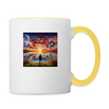 Weniger denken, mehr leben - Tasse zweifarbig - Weiß/Gelb - Rechts