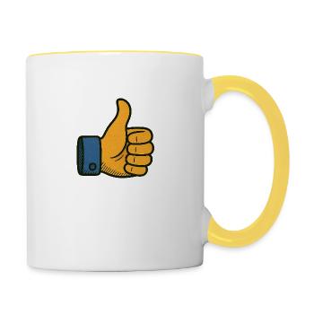 Daumen hoch – Retro-Zustimmung mit Stil - Tasse zweifarbig - Weiß/Gelb - Rechts