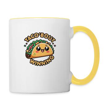 Kawaii Chibi Taco 'bout Winning Funny Food Pun - Contrasting Mug - white/yellow - Right