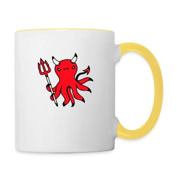 Oktopus Teufel Hölle Satan Böse Fegefeuer Frech - Tasse zweifarbig - Weiß/Gelb - Rechts