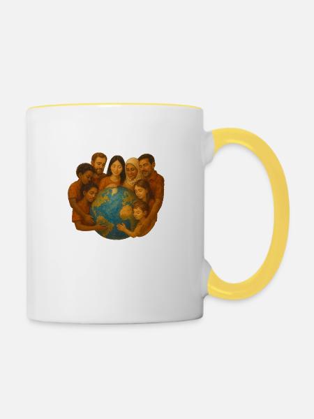 Welt - Tasse zweifarbig - Weiß/Gelb