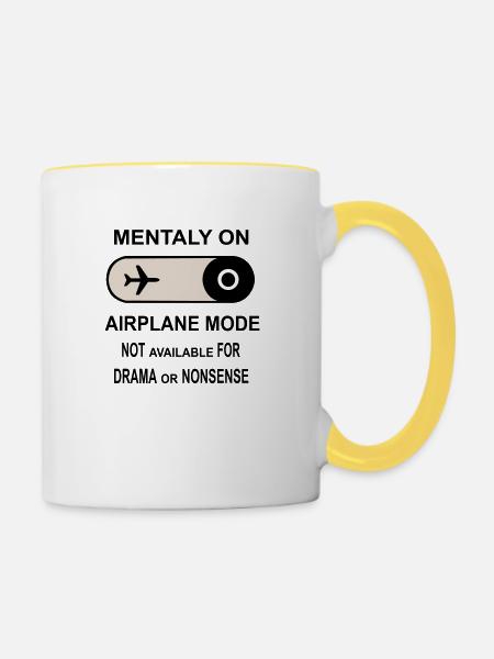 Mental im Flugzeugmodus - Tasse zweifarbig - Weiß/Gelb