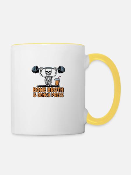 Bone Broth & Bench Press - Tasse zweifarbig - Weiß/Gelb
