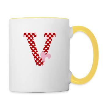 Buchstabe v Herz - Tasse zweifarbig - Weiß/Gelb - Rechts