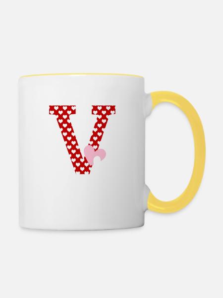 Buchstabe v Herz - Tasse zweifarbig - Weiß/Gelb