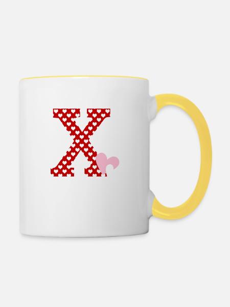 Buchstabe x Herz - Tasse zweifarbig - Weiß/Gelb