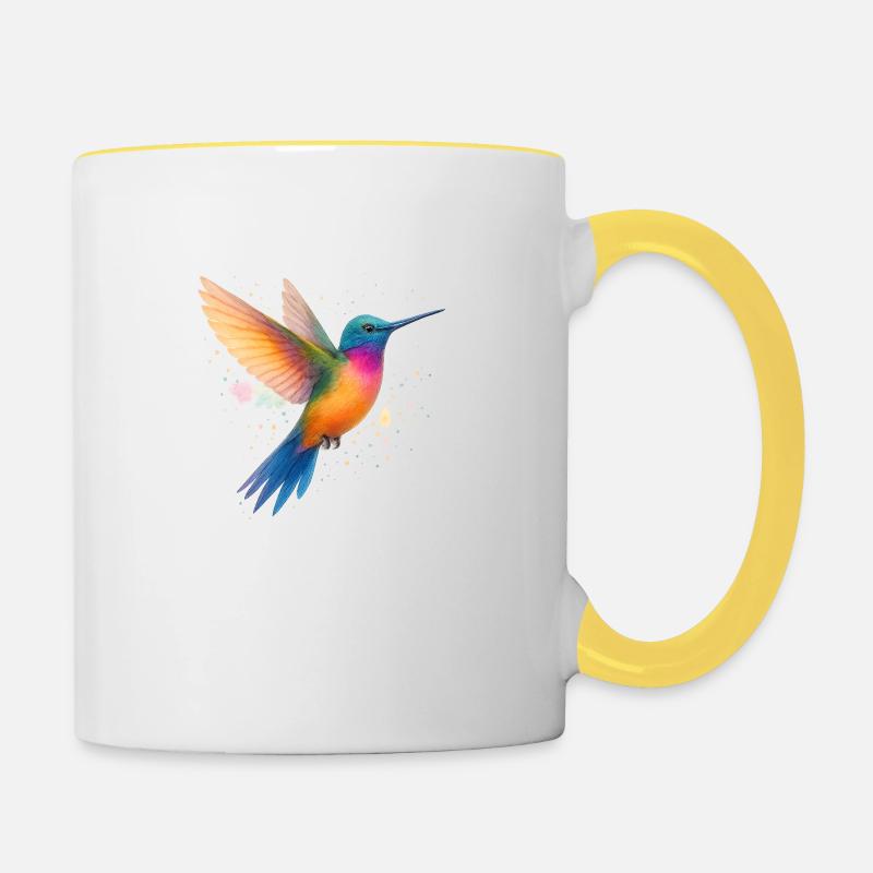Colibri arc-en-ciel dansant - Mug contrasté - blanc/jaune