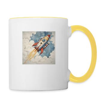 Rakete startet in den blauen Himmel durch Wolken. - Tasse zweifarbig - Weiß/Gelb - Rechts