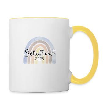 Schulkind Regenbogen Blau - Tasse zweifarbig - Weiß/Gelb - Rechts
