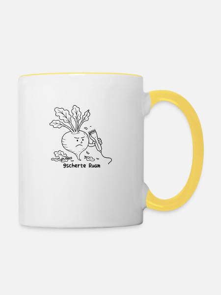 Gscherte Ruam Herzerlmadl boarisch - Tasse zweifarbig - Weiß/Gelb