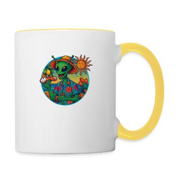Außerirdischer Tourist in Sizilien mit Cannoli - Tasse zweifarbig - Weiß/Gelb - Rechts