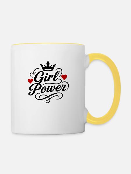 Frauenpower Spruch - Tasse zweifarbig - Weiß/Gelb