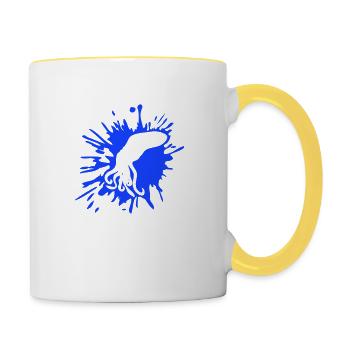 Oktopus Farbklecks Kraken Tropfen Graffiti Klecks - Tasse zweifarbig - Weiß/Gelb - Rechts